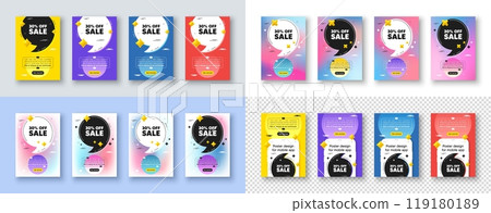 Poster templates design with quote, comma. Sale 30 percent off discount. Promotion price offer sign. Retail badge symbol. Sale poster frame message. Quotation offer bubbles. Comma text balloon. Vector 119180189