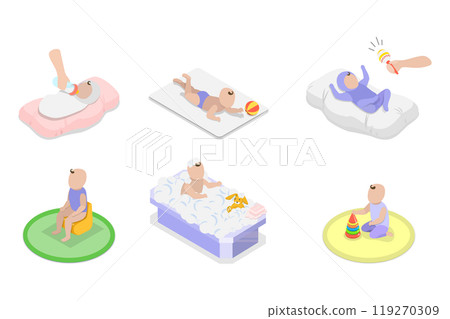 3D Isometric Flat  Set of BabyBorn Care Routine, Motherhood and Childhood 119270309