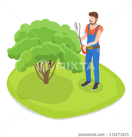 3D Isometric Flat  Set of Professional Gardener. Item 2 119271025