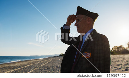 United States Veteran Military Salutes The Passage Of The American Ship In Ocean 119397422