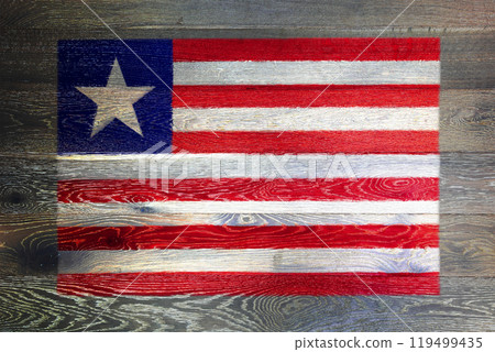 Liberia flag on rustic old wood surface background 119499435