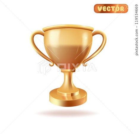 Vector golden cup, isolated 3d objects, realistic design. Poster and element for sports tournaments and other events. Symbol of victory and success. Celebration and ceremony concept. 119534669