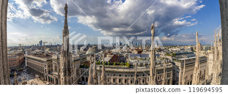 Milan, Italy. Panoramic view from Duomo Cathedral terraces, terrazze del Duomo. 119694595