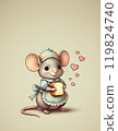 Mouse Holding Bread with Hearts in Whimsical Scene 119824740