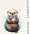 Otter Holding Seashell with Water Droplets in Whimsical Setting 119824750