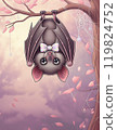 Bat Hanging from Branch with Bow in a Whimsical Setting 119824752