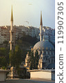 Historic Mosque and Minarets in Istanbul with Modern Cityscape 119907305