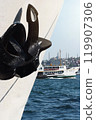 Istanbul Maritime Scene with Ship Anchor, Ferry, and Historic Skyline 119907306