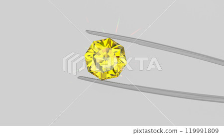 Yellow Diamond with High Clarity and Facets Held by Tweezers 119991809