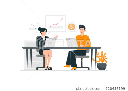 Teamwork concept. Female executive putting her ideas during presentation in meeting room. 120437199