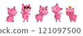 Funny Pink Pig Character Enjoy Different Activity Vector Set 121097500