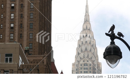 New York City Manhattan Midtown urban architecture. Chrysler building, 42 street skyscraper, USA. 121196782