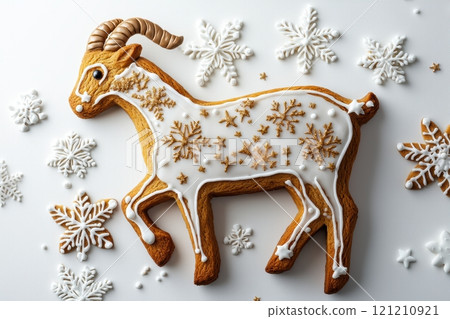 Delight in Festive Gingerbread Goat adorned with Icing and Snowflakes this holiday season 121210921