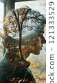 Double exposure of a man and autumn landscape 121333529