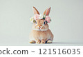 Cute rabbit in floral crown with pastel flowers, playful Easter spirit. Easter 121516035