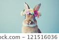 Adorable bunny wearing flower crown, festive Easter vibe. Easter 121516036