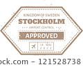 Beige hexagonal stamp with dashed border indicating approval from Stockholm Airport Control in the Kingdom of Sweden, dated November 19, 2022, and featuring a small airplane icon 121528738