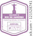 Passport stamp welcomes visitors to Rio de Janeiro, Brazil, featuring Christ the Redeemer statue and a stylized arrival date of November 19, 2022 121528741