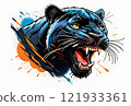 Illustration of a painted aggressive black panther 121933361