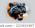 Illustration of a painted aggressive black panther 121933367