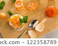 Seasonal citrus dessert with mint 122358789