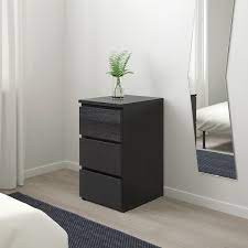 Bedside cabinet knarrevik black metal coffee table with shelf 37x28x45cm. Malm Black Brown Chest Of 3 Drawers 40x78 Cm Ikea