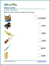 There is a link to a pdf of the answers for each worksheet. Kindergarten Vocabulary Practice Music Words K5 Learning