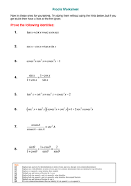 Savesave trig identities worksheet with answers 2 for later. A Level Maths Reciprocal Trig Functions Worksheet Teaching Resources