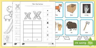 Design of black font with golden cracks inside over white background, uppercase letter x. Letter X Worksheets And Activity Pack Teaching Resources