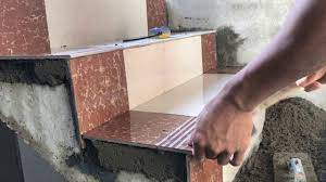 Determine the size and pattern of the layout. Construction Concrete Stair Floor Tile Installation Process Youtube