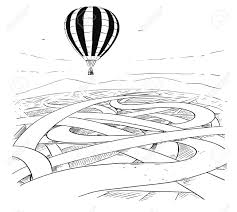 Start with an oval, like an inverted egg shape. Cartoon Drawing Conceptual Illustration Of Hot Air Balloon Flying Royalty Free Cliparts Vectors And Stock Illustration Image 101851838