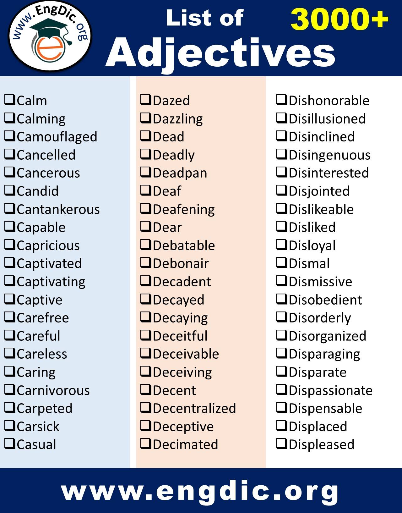 List of Adjectives (Daily Use Complete List with PDF) – EngDic