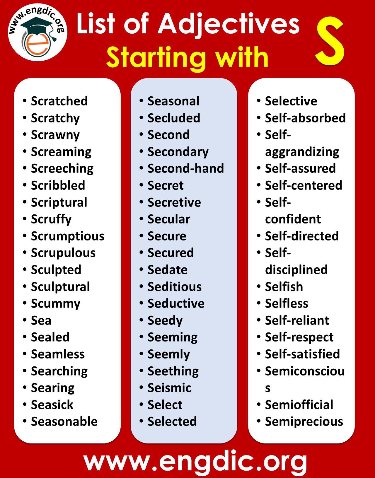 All Adjectives that Start with S (Sorted List) - EngDic