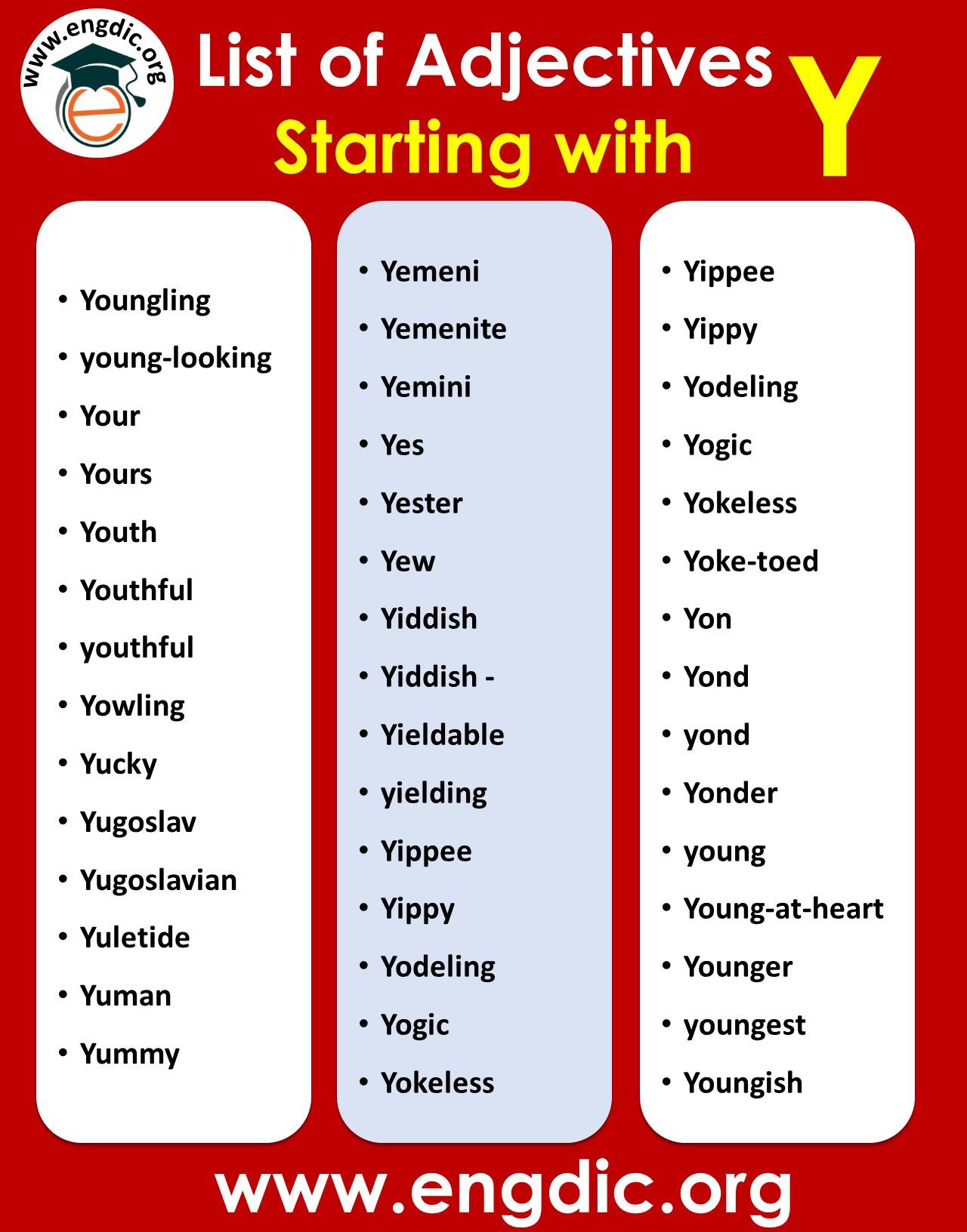 Adjectives That Start With The Letter Y