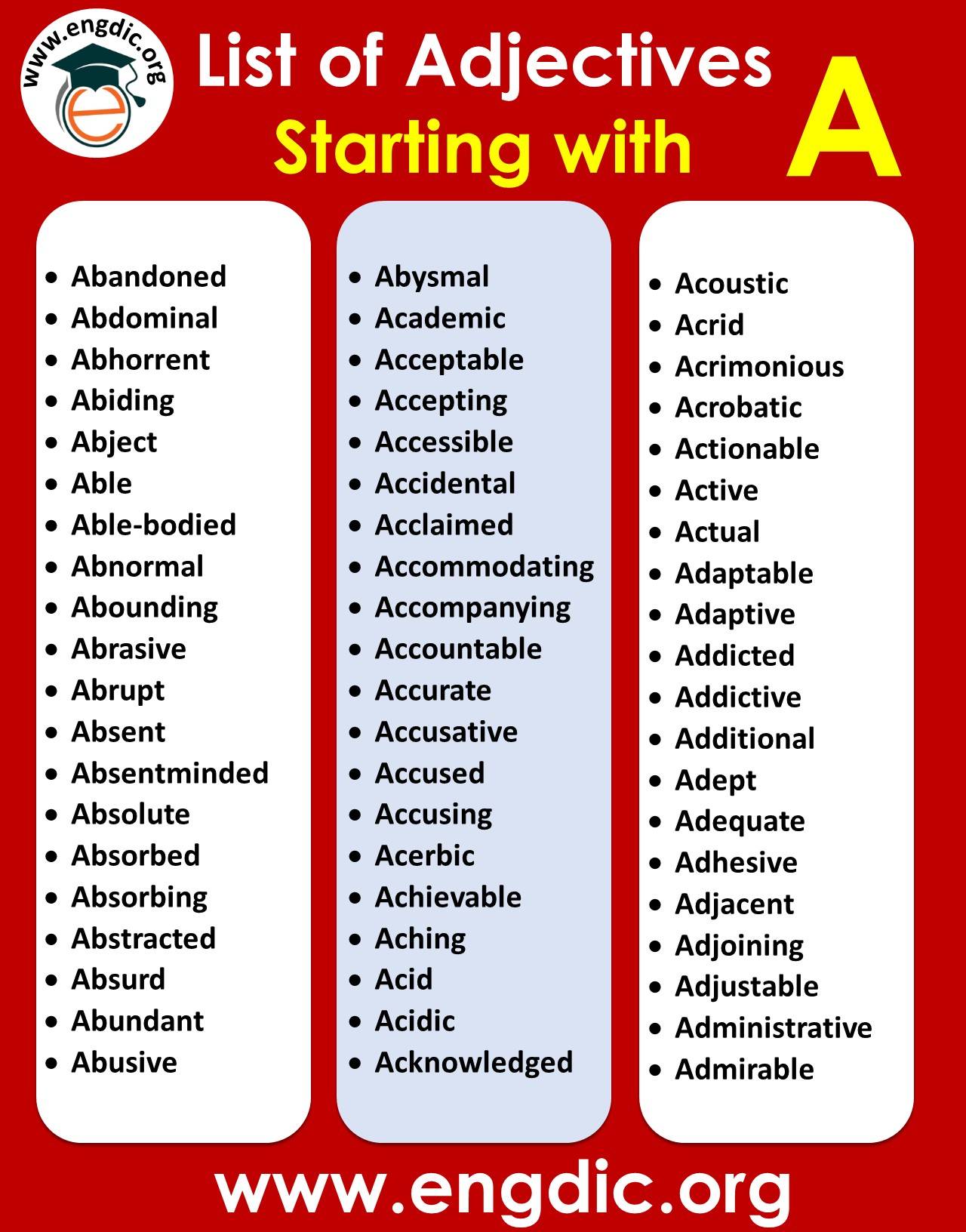 Adjectives With A To Describe A Person