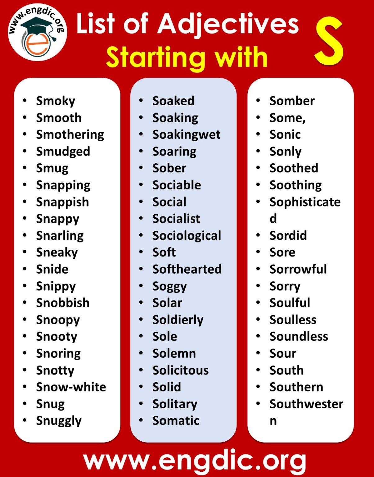 All Adjectives that Start with S (Sorted List) - EngDic