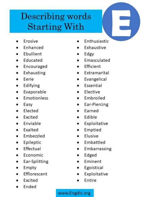 Describing Words That Start With E - EngDic