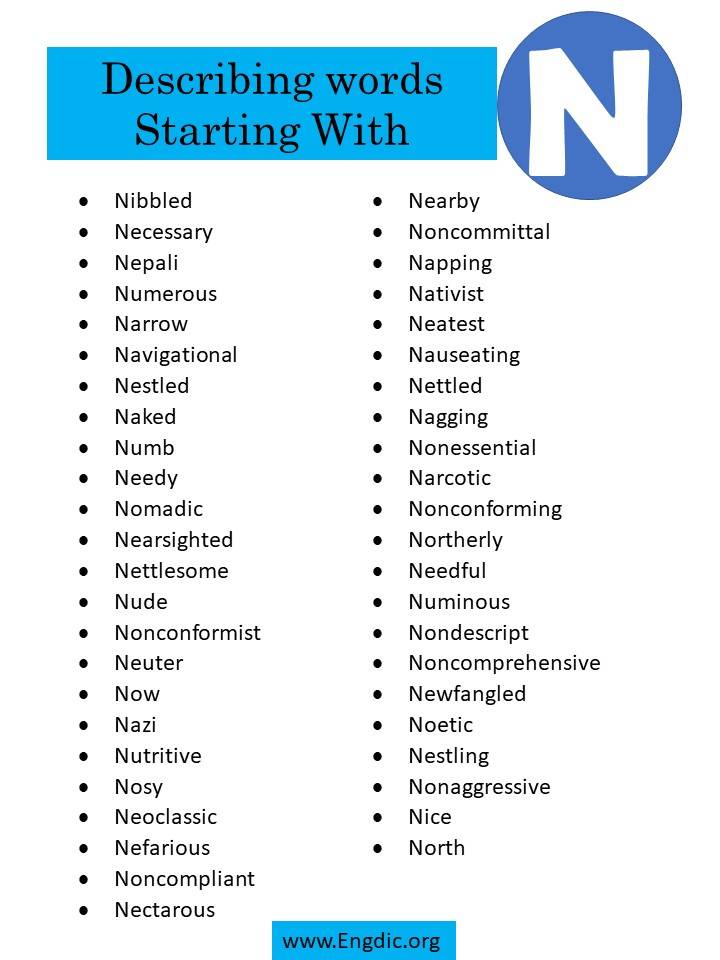 Describing Words That Start With N - EngDic