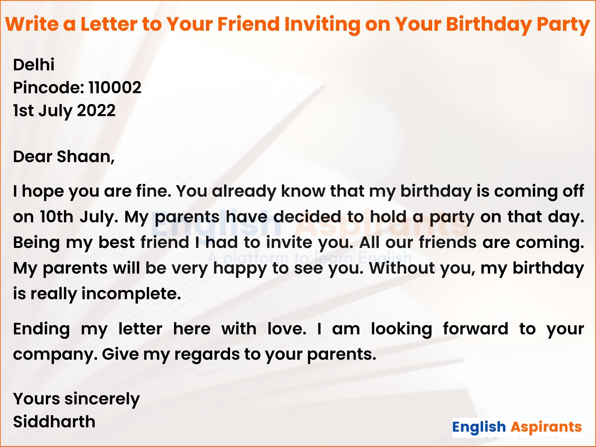 Write A Letter To Your Friend Inviting In Your Birthday Party Birthday ...