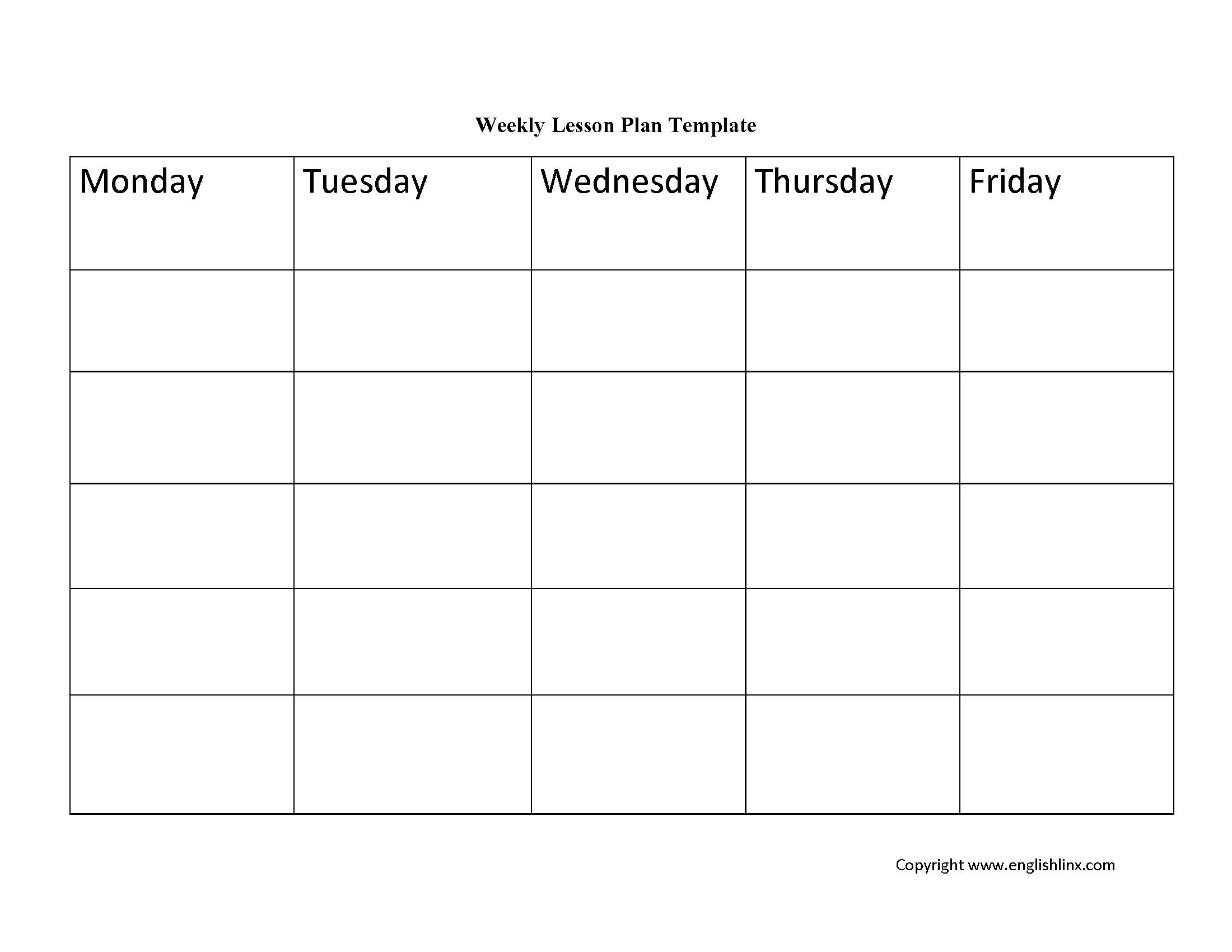 Printable Weekly Lesson Plan Sheets