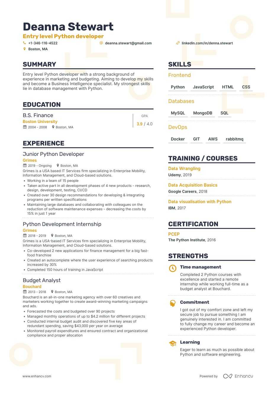 Professional Python Developer Resume Examples & Guide for 2021