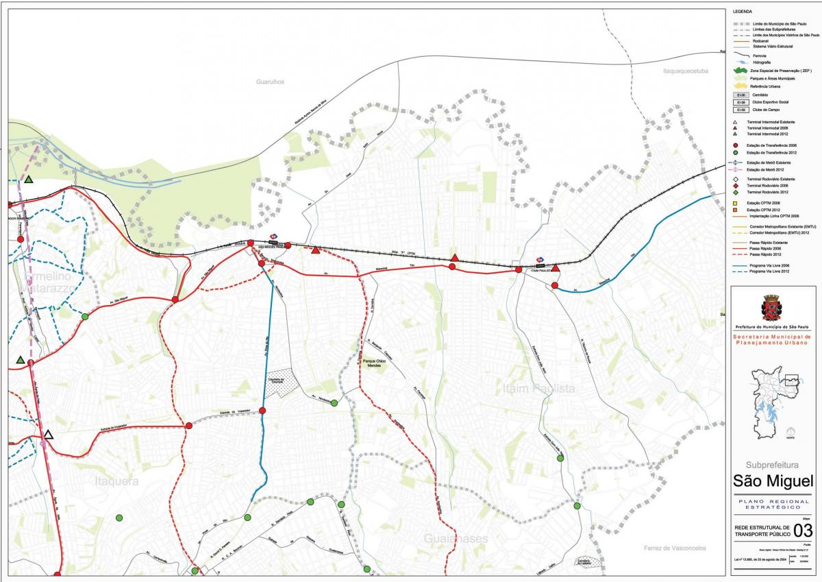 Mapa de São Miguel Paulista de São Paulo - el transporte Público