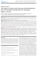 Cover page: The Impact of Heavy Load Carrying on Musculoskeletal Pain and Disability Among Women in Shinyanga Region, Tanzania