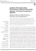 Cover page: Auditory Verb Generation Performance Patterns Dissociate Variants of Primary Progressive Aphasia