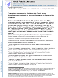 Cover page: Transplant Outcomes for Children with T Cell Acute Lymphoblastic Leukemia in Second Remission: A Report from the Center for International Blood and Marrow Transplant Research