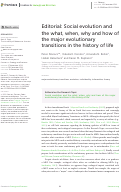 Cover page: Editorial: Social evolution and the what, when, why and how of the major evolutionary transitions in the history of life