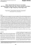 Cover page: Mean Arterial Blood Pressure Correlates with Neurological Recovery after Human Spinal Cord Injury: Analysis of High Frequency Physiologic Data.