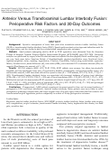 Cover page: Anterior Versus Transforaminal Lumbar Interbody Fusion: Perioperative Risk Factors and 30-Day Outcomes.