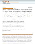 Cover page: Global warming-induced Asian hydrological climate transition across the Miocene–Pliocene boundary