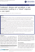 Cover page: Castleman's disease and sarcoidosis, a rare association resulting in a "mixed" response: a case report.